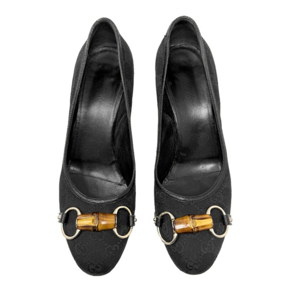 Gucci Black GG Monogram Pumps Bamboo Heel Designer Heels 39‎